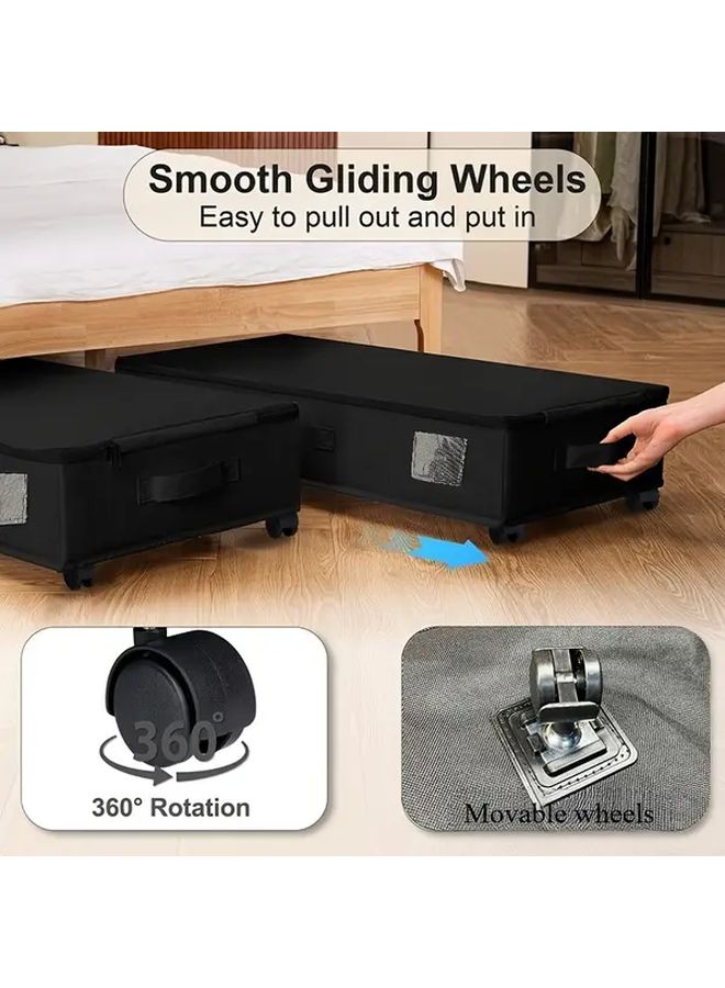 Black Foldable Under Bed Storage Box With Wheels For Clothes And Seasonal Organizer - Image 1